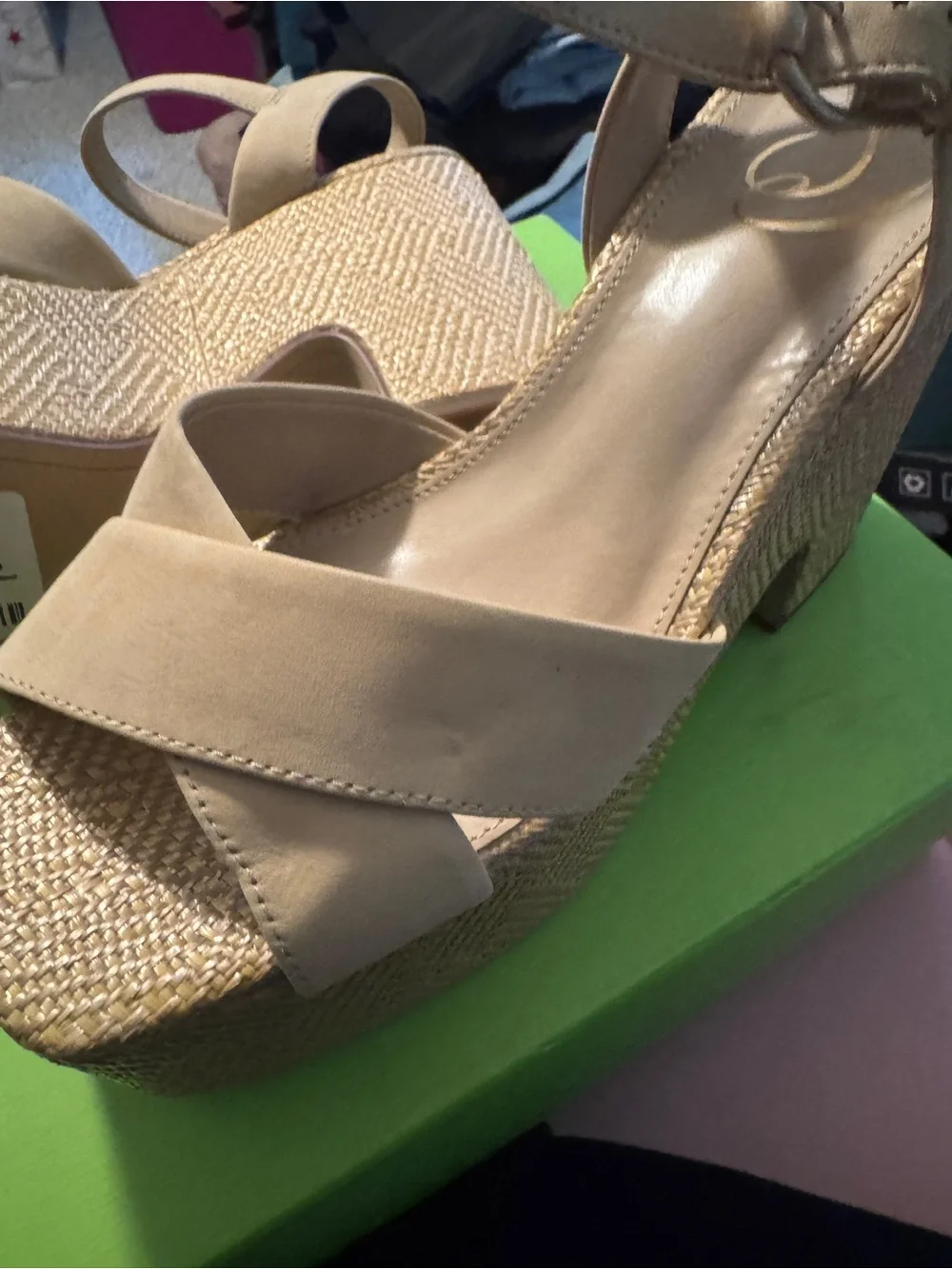 Sam Edelman Tan Woven Platform Wedge Sandals